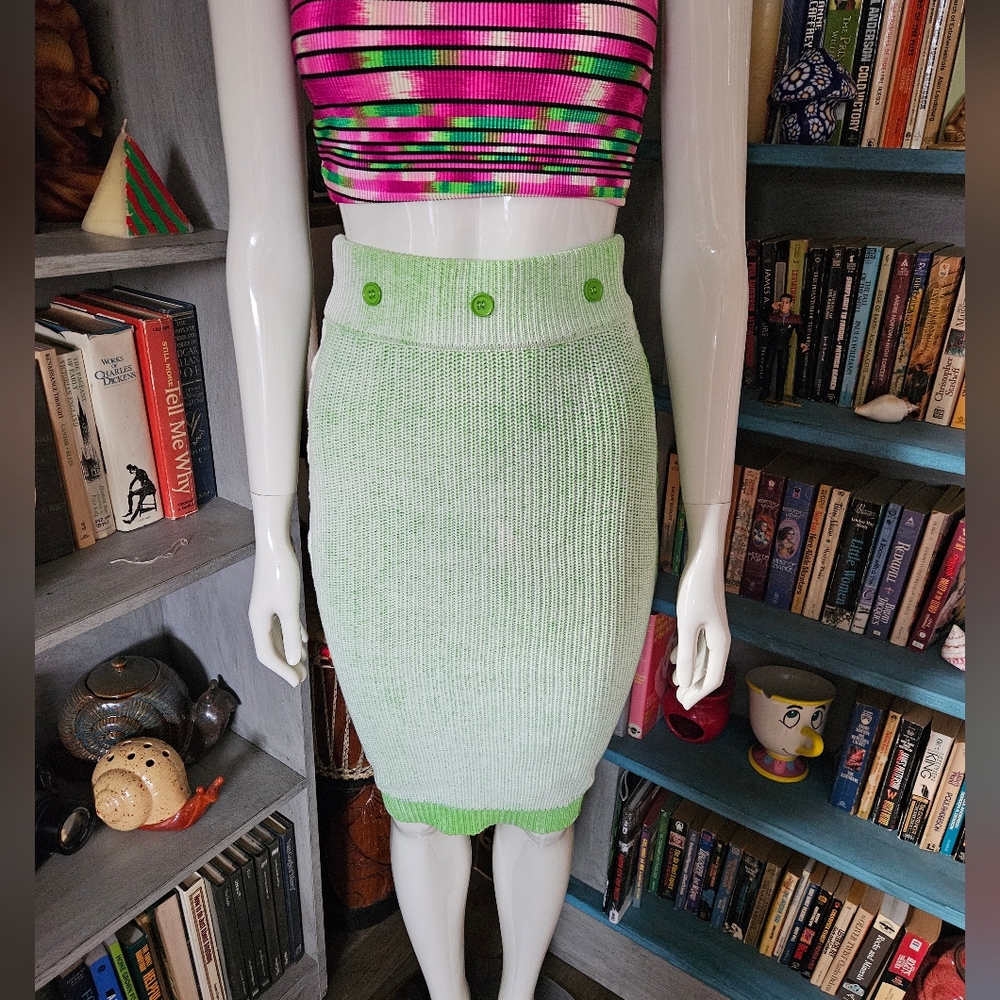 SER.O.YA Retrofete Knit High Waisted Pencil Skirt Green Small
